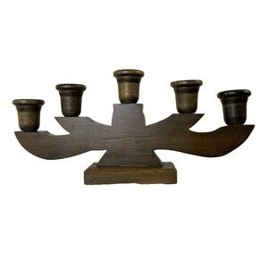 Vintage Handmade Wood Candelabra for 5 Taper Candles